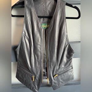 Danier Black Leather Vest with Gold Accents